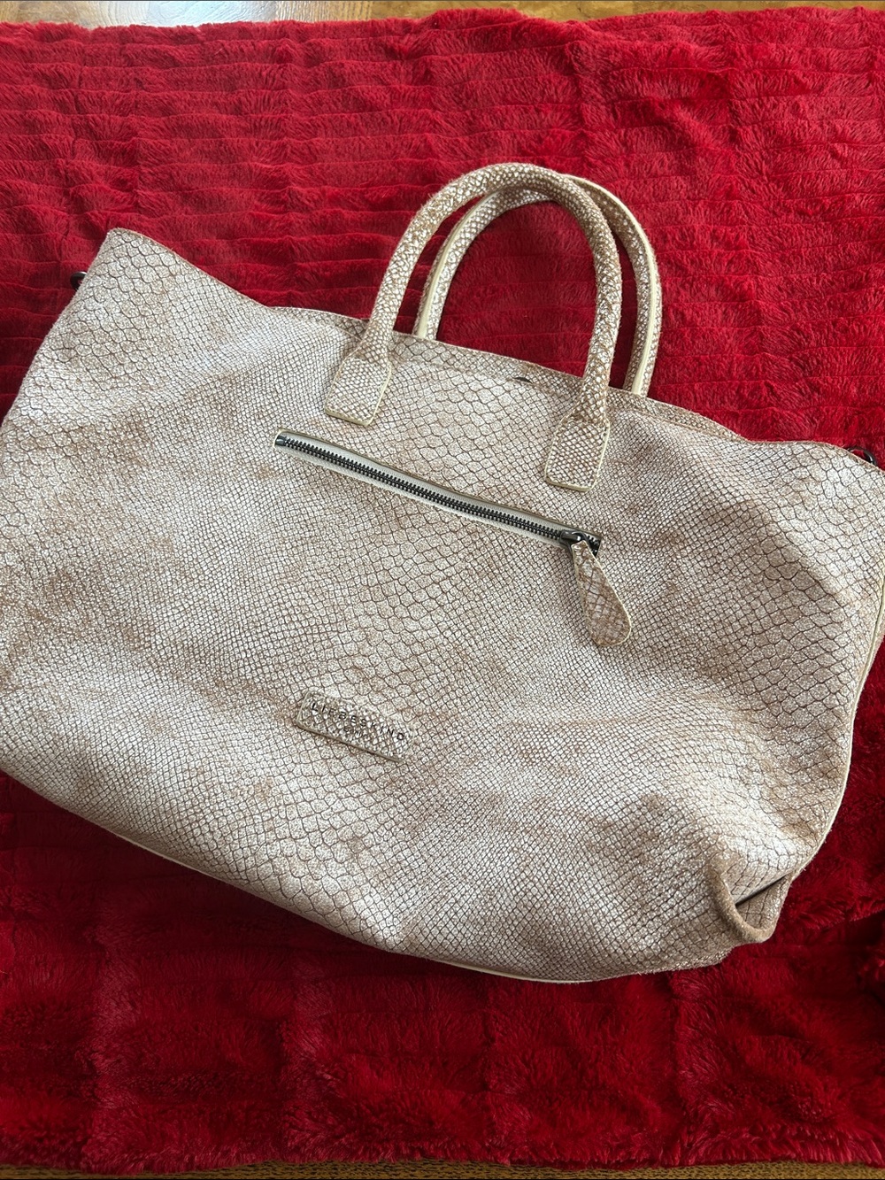 Liebeskind Light Beige Textured Snake-Print Leather Tote